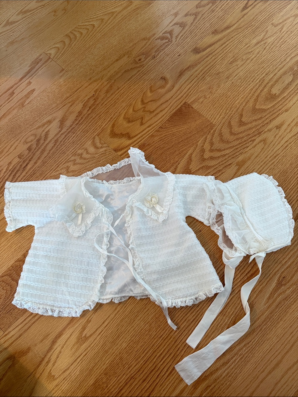 Vintage Infant White Lace Bonnet & Jacket Set